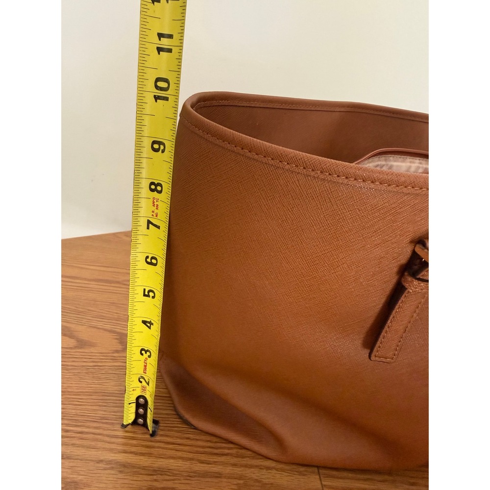 Michael Kors Charlotte Large Saffiano Leather Tote Luggage Brown Gold Hardware - Picture 13 of 13